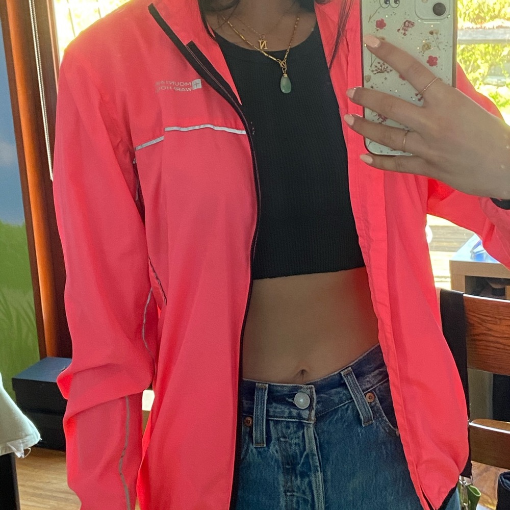 Pink zip up reflective windbreaker